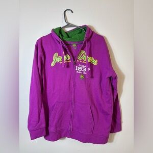 Classic Style John Deere Purple Farm Full Zip Hoodie Women Fleece Long Sleeve